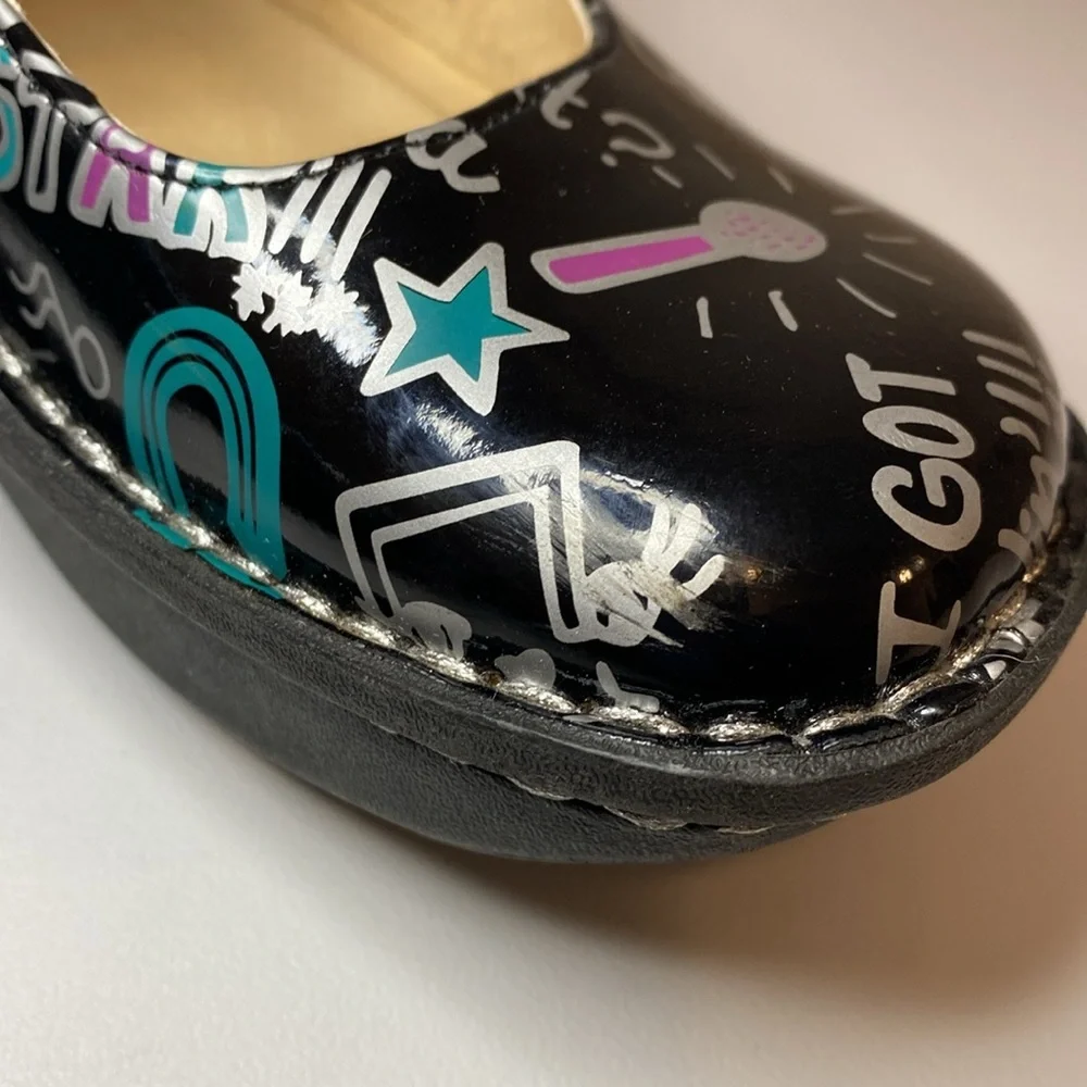 Alegria Rock Star Black Kids Dress Shoes with Patent Leather Finish Size 2
